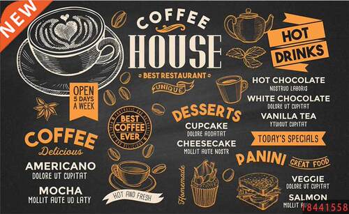 Hand Painted Coffee Theme lack ackground Mural Wallpaper 3