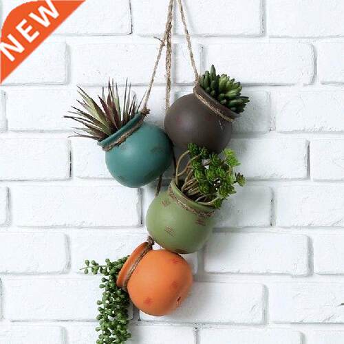 Hanging Ceramic Flower Pot Planter flowerpot 4pcs+hemp rope