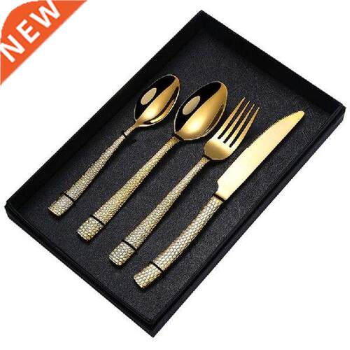 4Pcs Mirror Golden Stainless Steel Cutlery Set Fork Knife