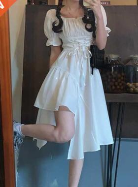 HOUZHOU Women's White Dress utumn Elegnt Vintge Kwii Pu