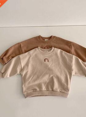 MILANCEL Kids Hoodies O-neck Girls Sweatshirt Rainbow Embroi