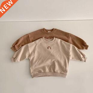 MILANCEL Kids Hoodies O-neck Girls Sweatshirt Rainbow Embroi