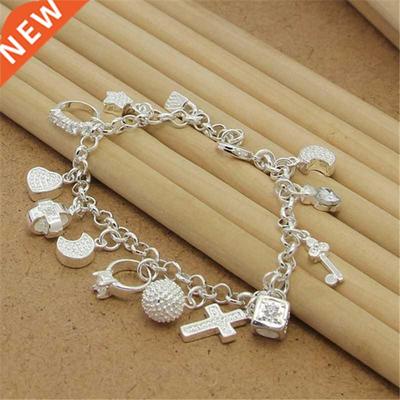 High Quality 925 Silver Colour Bracelet With Multiple Pendan