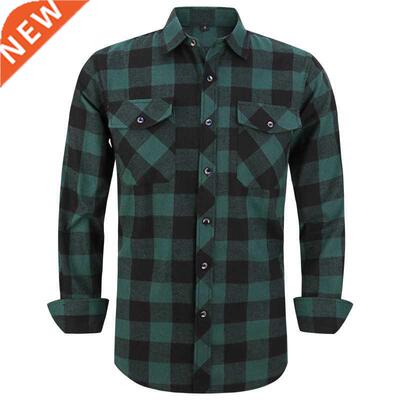 2022 New Men's Plaid Flannel Shirt Spring Autumn Male Regula