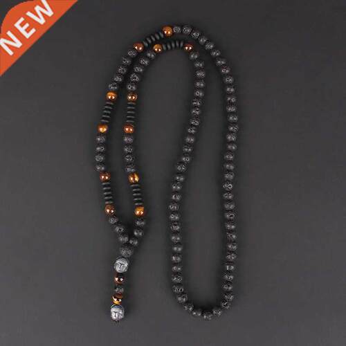 New Vintage Natural Tiger-eye Stone Black Lava Beads Buda