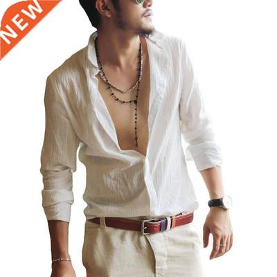 Plus Size Shirts Cotton Linen Men Shirt Long Sleeve Summer S