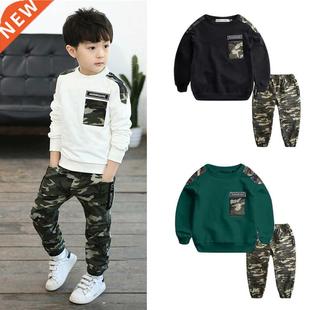 Teen Kids Clothes Baby Boys Costume Letter Tracksuit Camoufl