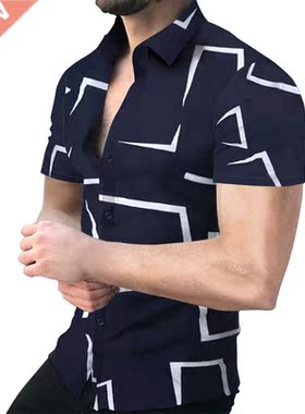 Men's Shirt Geometry Short Sleeve Hawaiian Social Button Up