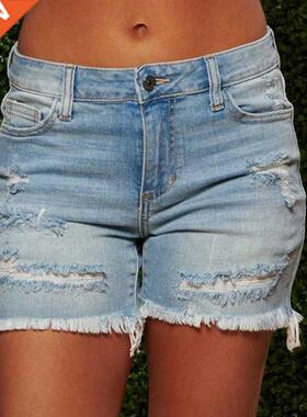 Plus Size Women Summer Casual Denim Shorts Jeans Women High