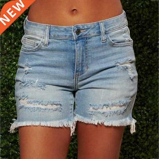 Plus Size Women Summer Casual Denim Shorts Jeans Women High