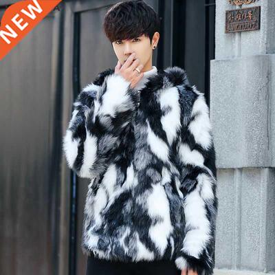 VERSMA Korean Men Harajuku Winter Faux Mink Fur Jacket Coat