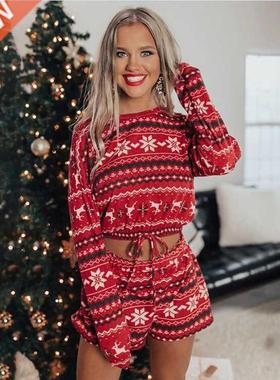 Hirigin 2020 New Women Christmas Pajama Sets Long Sleeve Cro