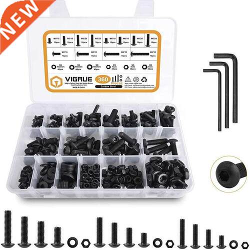 360Pcs Hex Hexagon Socket Pan He Screw Nut Carbon Steel