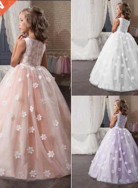 Flower Wedding Dress White First Communion Formal Long Lace