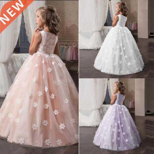 Flower Wedding Dress White First Communion Formal Long Lace