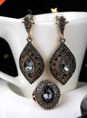 Sunspicems 2022 ohemia Gray Crystal Wedding Jewelry Set Ear
