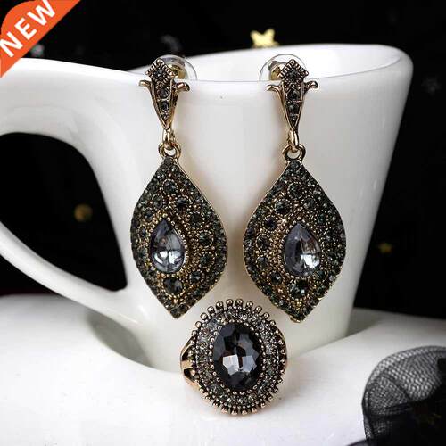 Sunspicems 2022 ohemia Gray Crystal Wedding Jewelry Set Ear