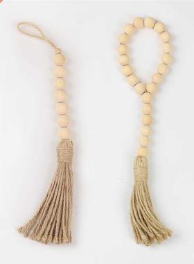 3x Wooden Beaded String Garland with Tassel Pendant
