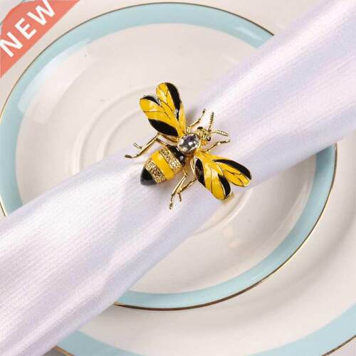 Napkin Rings Set of 6, Bee Metal Napkin Rings Tablecloth