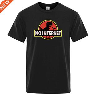 Cartoon Dinosaur tee shirt Printed No internet T shirt men d