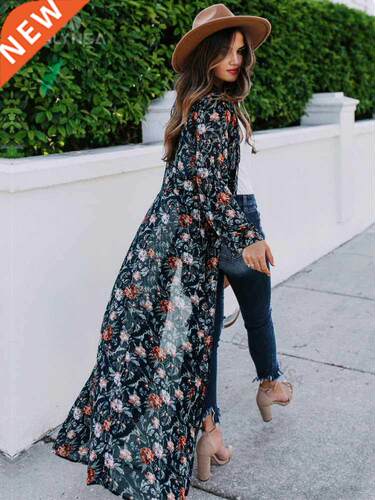 2021 Vintage Floral Print Long Kimono Plus Size Elegant Stre