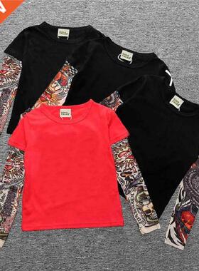 Fake Tattoo Sleeve Hip-Pop Boys T-Shirts Long Sleeve 100% Co