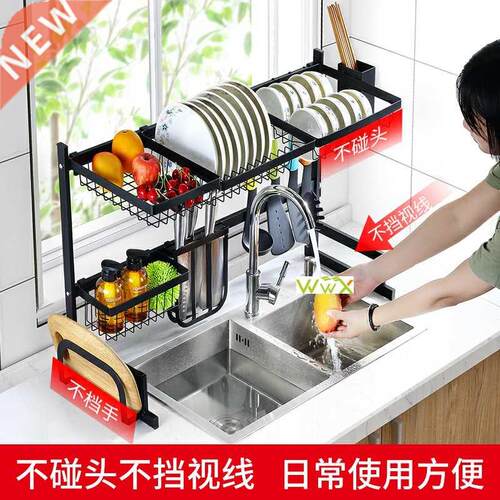Kitchen Shelf, Black Stainless Steel Sink, Bowl Rack