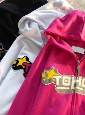 Letter Embroidery Hoodies Women High Street Loose Flocking S