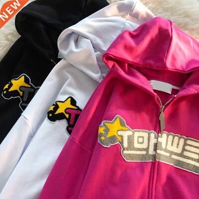 Letter Embroidery Hoodies Women High Street Loose Flocking S