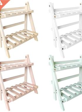 2 Tier Wood Storage Shelf Desktop Wooden Rack Plant Pot Flow