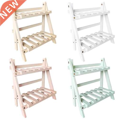 2 Tier Wood Storage Shelf Desktop Wooden Rack Plant Pot Flow