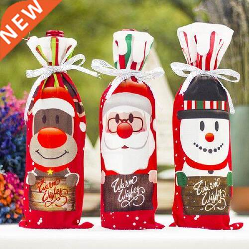 1PC Red Wine Bottle Cover Bags Decoration Home Party Santa