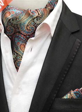 Men Ascot Neckerchief Set Formal Scf with Pocket Sque Se