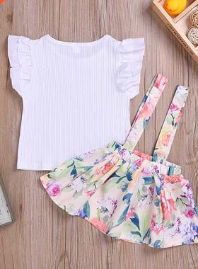 Cotton Printed Strap Dress Suit Girls Clothes L4.17