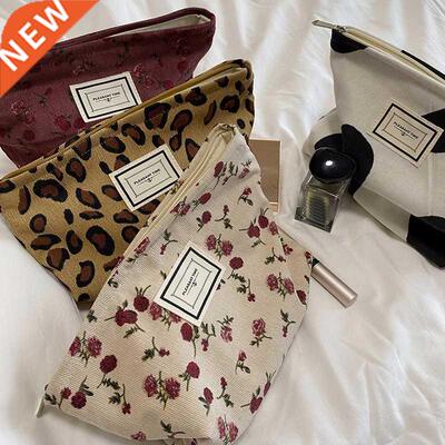 Corduroy Embroidery Cosmetic Bag Clutch Bag Large Makeup Org