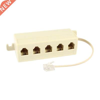 Beige RJ11 6P4C Male Plug to 5 Ports 6P2C Female Socket Phon