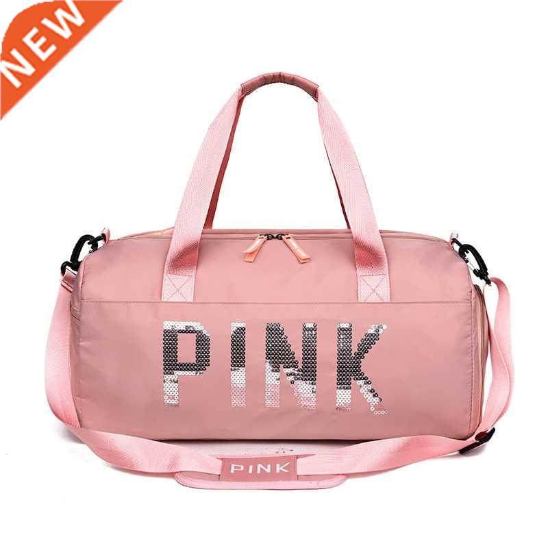 New Sequins Pink Gym Bag Women Shoe Compartment Waterproof S图片
