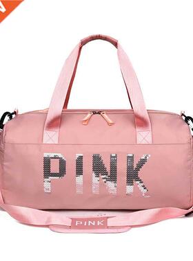 New Sequins Pink Gym Bag Women Shoe Compartment Waterproof S