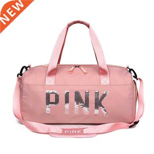 New Sequins Pink Gym Bag Women Shoe Compartment Waterproof S