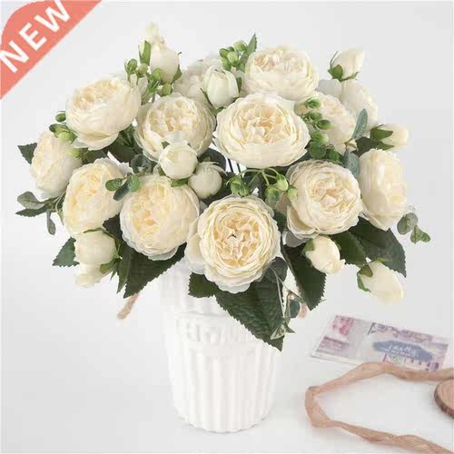 30cm Rose White Silk Peony Artificial Flowers Bouquet 5 Big