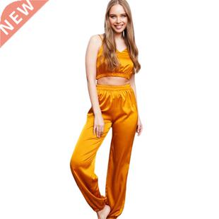 Summer women nightgown pajama pants 性感吊带上衣长裤套装女