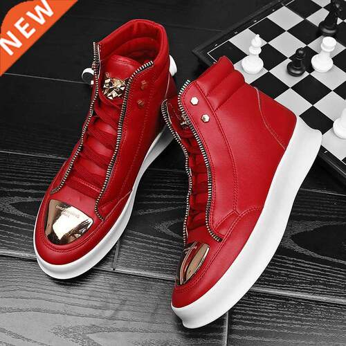 Autumn Men Ankle Boots Tiger Leather Shoes Brogue Zip Flats