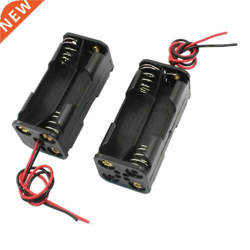 2pcs Black 2-Layers 4 x 1.5V AAA Holder Case Box w Wire Lead