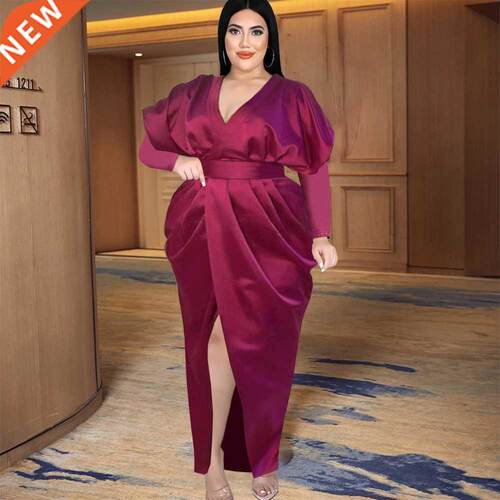 S-xxxxl full-size Burgundy party dress with straps大码连衣裙