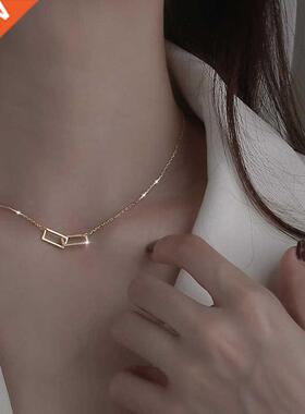 New Silver Geometric Necklace Shiny Rectangle Pendant Set wi