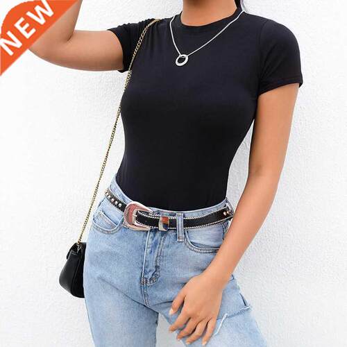 Casual Basic Black White Bodysuit Women Summer Short Sleeve