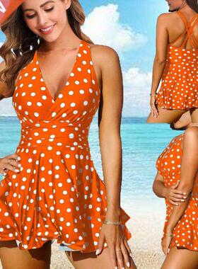 2022 Women Plus Size Tankini Swimsuit Dot Printed Swimwear P