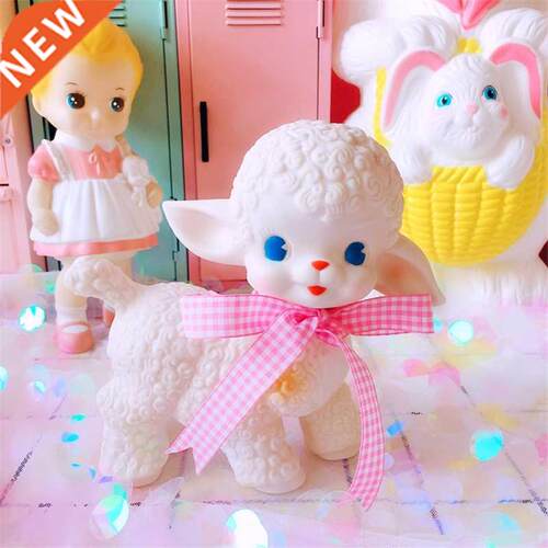 Pink Ribbon Bow Decor Rubber Sheep Toy Cute Classic Girly Sw