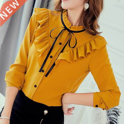 Spring Autumn 2019 Women White Shirt Long Sleeve Shirts Kore
