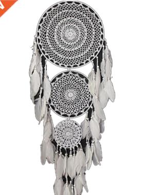 Extra Large Boho Dream Catcher with 3 Circles White Feather